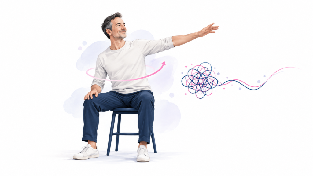 Illustration zum Zusammenhang zwischen chronischen Schmerzen, Nervensystem und Bewegung